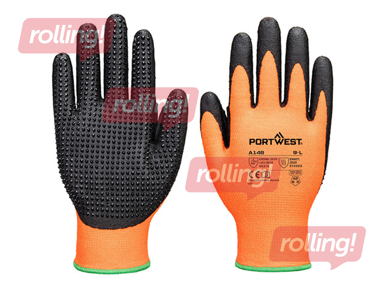 Darba cimdi Grip 13 labākai saķerei, oranži/melni, L izmērs