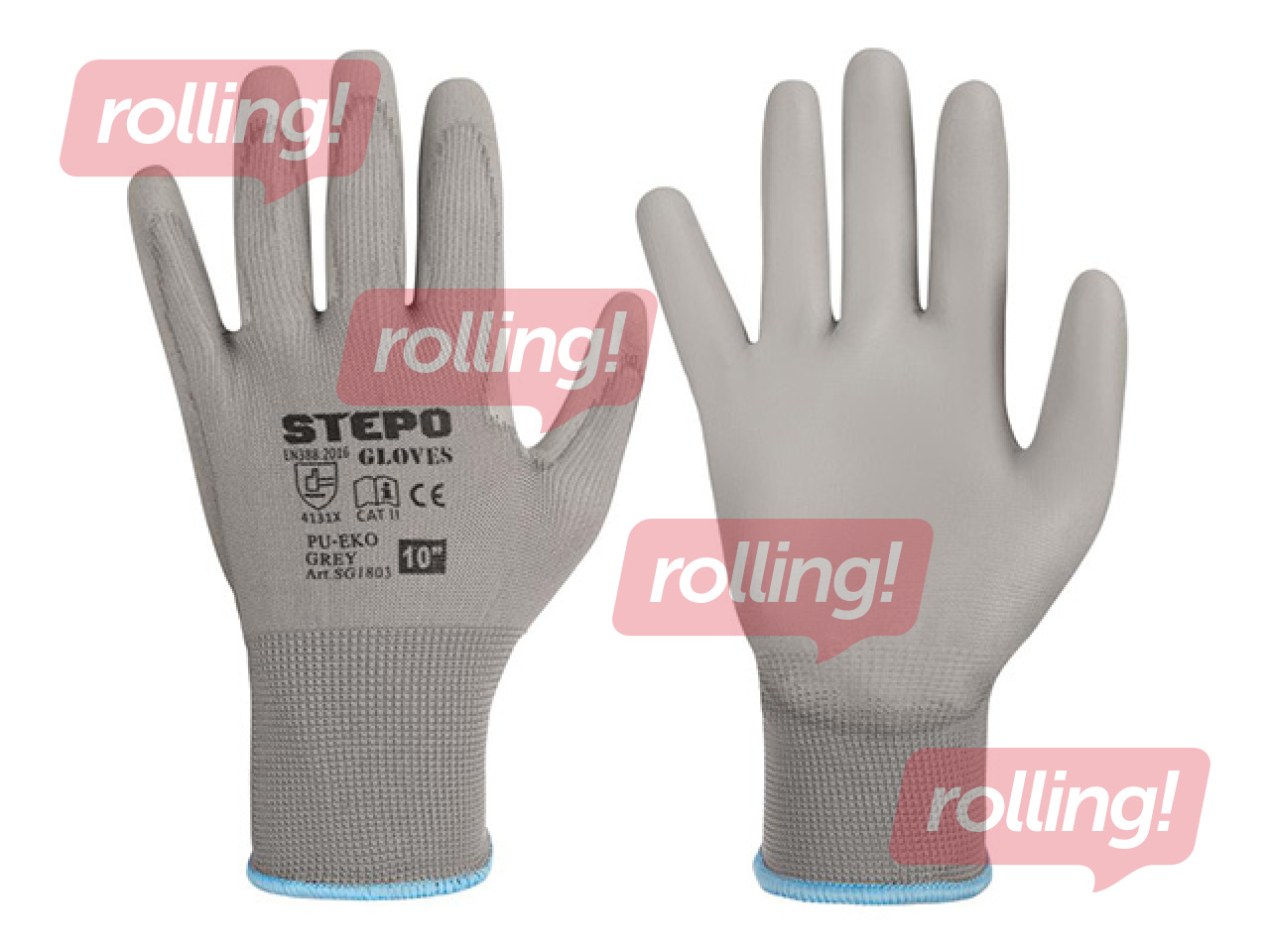 Darba cimdi Stepo, PU-Eko, ar poliuretāna pārklājumu, pelēki, L izmērs