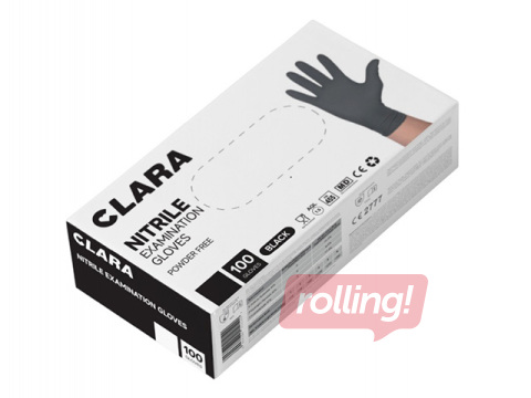 Cimdi nitrila bez pūdera Clara, XL izmērs, melni, 100 gab.