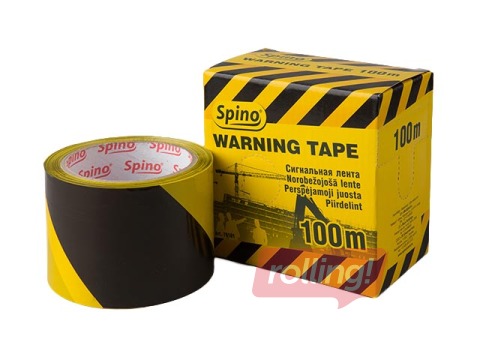 Hazard warning barrier tape, yellow and black, width 75 mm, 100 m