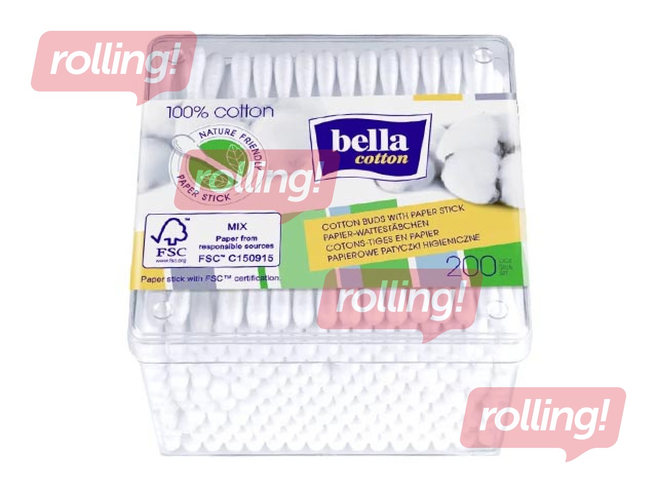 Vates kociņi Bella, Cotton, kastītē, 200 gab.