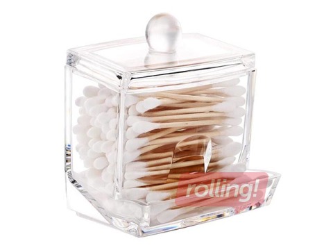 Cotton swab holder, 9.3cm x h9.9cm x 8.1cm, transparent plastic