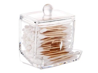 Cotton swab holder, 9.3cm x h9.9cm x 8.1cm, transparent plastic