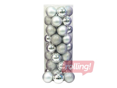 Christmas bulbs, ø8 cm, 16 pcs., silver color