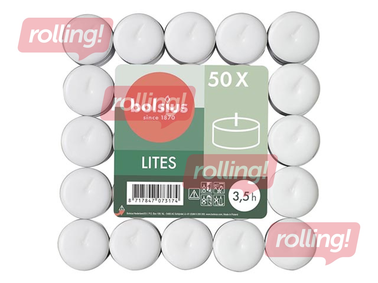 Tējas sveces Bolsius, baltas, 3,5h, 50 gab.