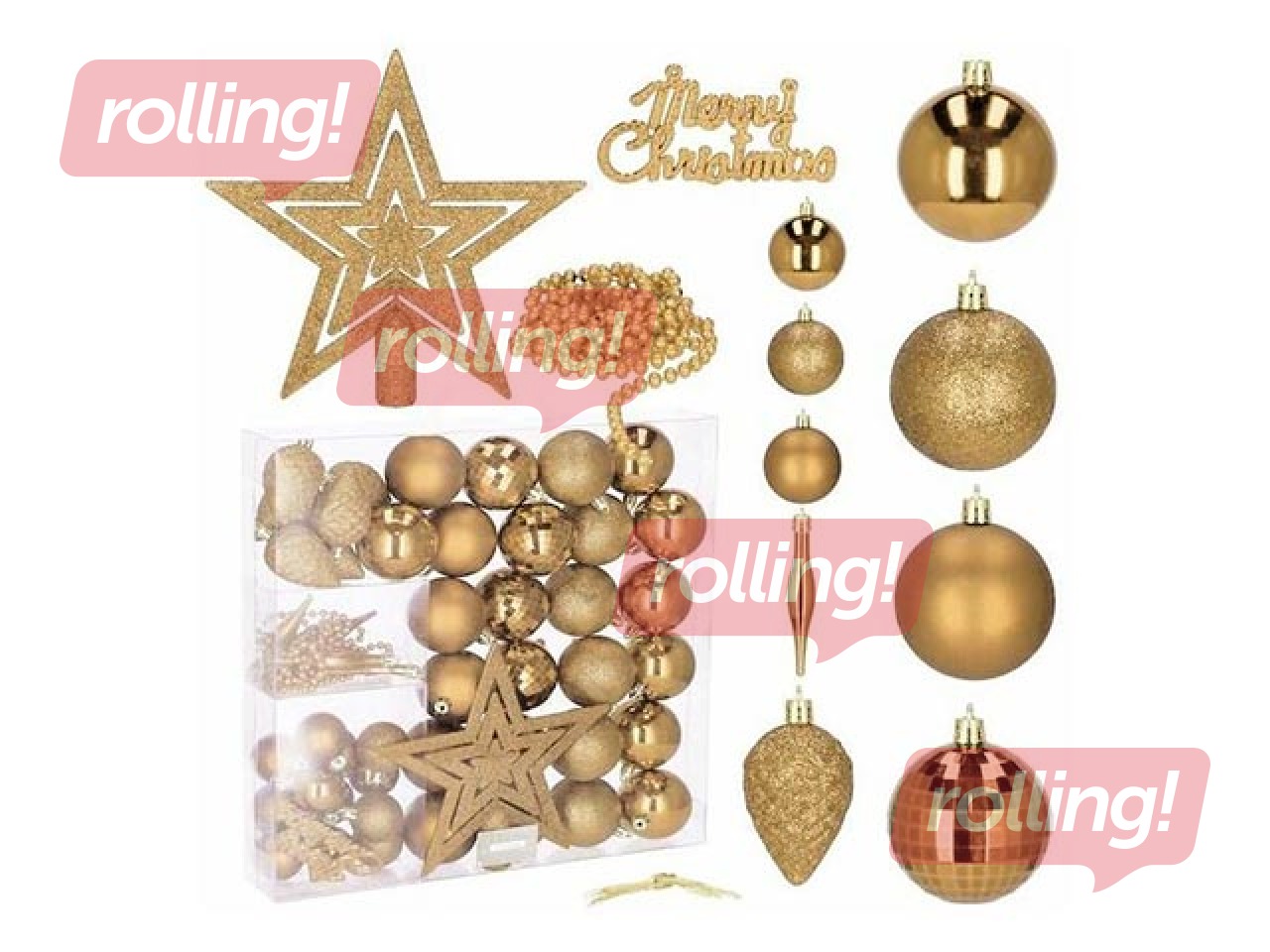 Ziemassvētku eglītes rotājumi Springos, zelta, 51 gab.