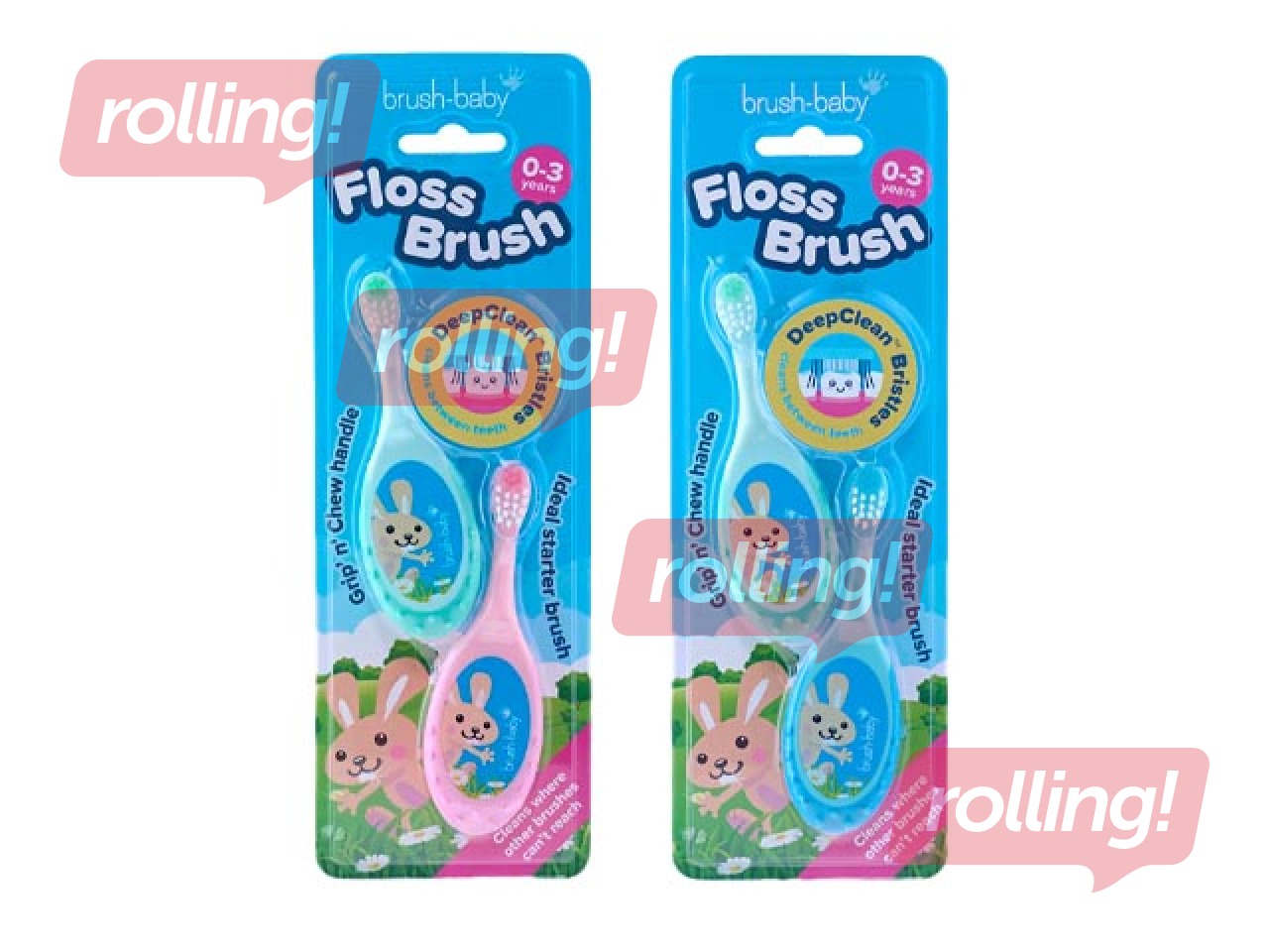 Zobu birste Flossbrush Brush-baby, 0-3 gadi, dubultpaka