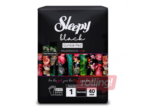 Ikdienas ieliktnīši Sleepy, Black, Normal, 40 gab.