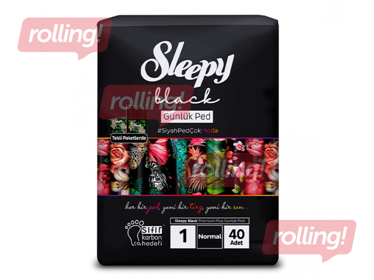 Ikdienas ieliktnīši Sleepy, Black, Normal, 40 gab.