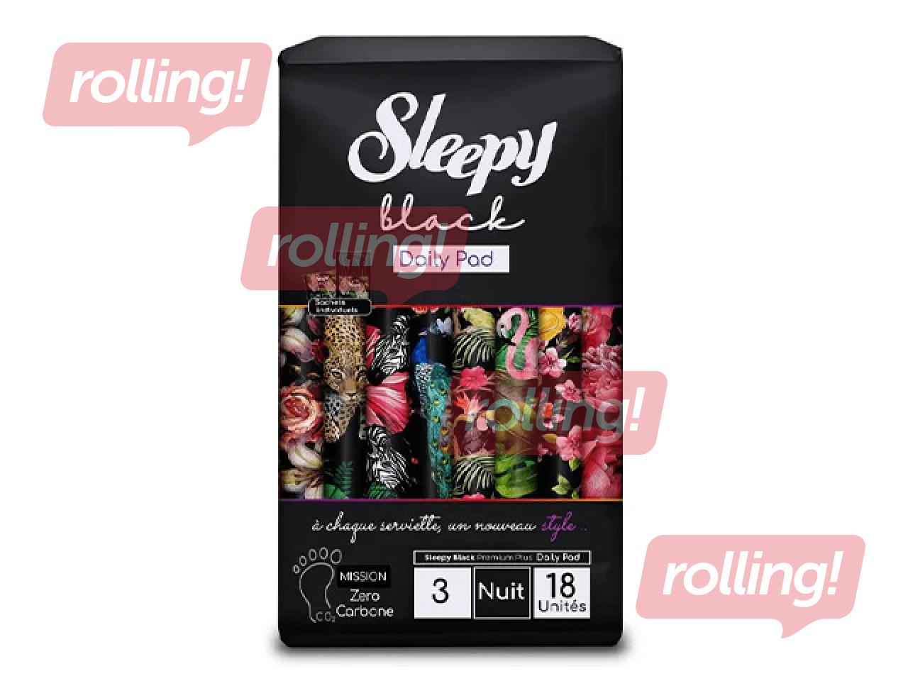 Higiēniskās paketes Sleepy, Black, Night, 18 gab.