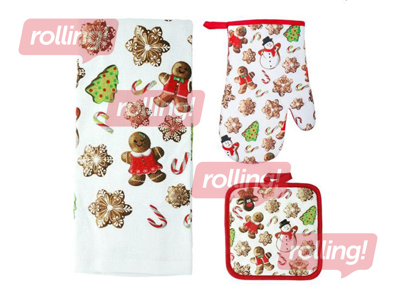 Komplekts - cimds, paliktnis, dvielītis, Ziemassvētku dizains