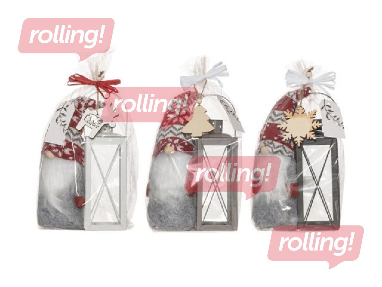 Dāvanu komplekts Laterna, rūķis, koka dekors, dažādās krāsās, 30cm