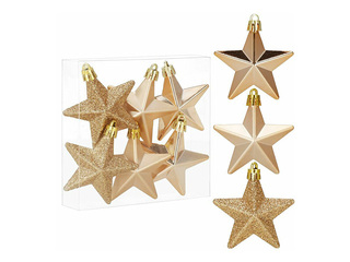 Christmas Tree Ornaments Springos, Stars, Gold, 6 pcs