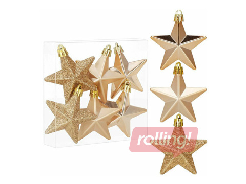 Ёлочные украшения Springos, звёзды, золотые, 6 шт.