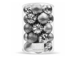 Christmas Tree Ornaments Springos, Balls, Silver, 20 pcs (+/- 1 pc)