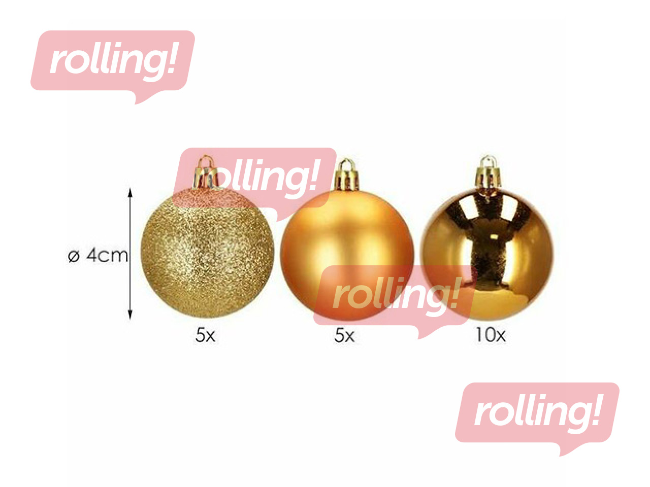 Christmas Tree Ornaments Springos, Balls, Gold, 20 pcs