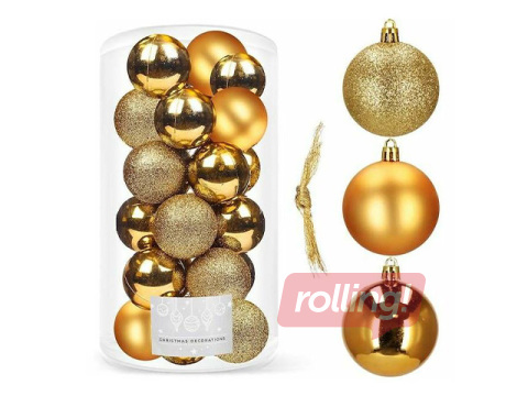 Ziemassvētku eglītes rotājumi Springos, bumbiņas, zelta, 20 gab.