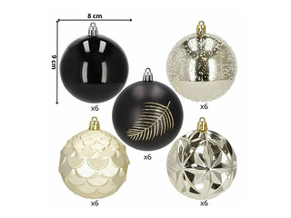 Ziemassvētku eglītes rotājumi Springos, bumbiņas, melnas un zelta, 30 gab.