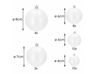 Ziemassvētku eglītes rotājumi Springos, bumbiņas, baltas, 37 gab.