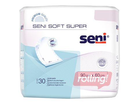 Absorbējošie paladziņi Seni Soft Super, vienreizlietojami, 60x90cm, 30 gab.