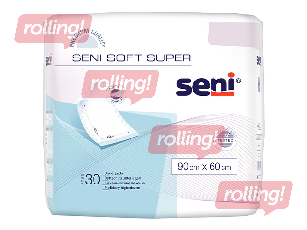 Absorbējošie paladziņi Seni Soft Super, vienreizlietojami, 60x90cm, 30 gab.
