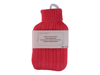 Hot water bottle with knitted cover, white, grey or red, 1.7l