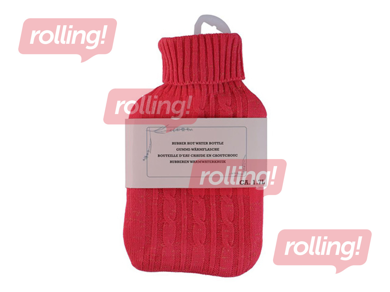 Hot water bottle with knitted cover, white, grey or red, 1.7l