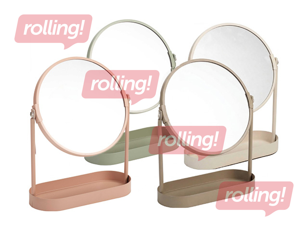 Cosmetic mirror with organizer, assorted colors, Ø19×25cm