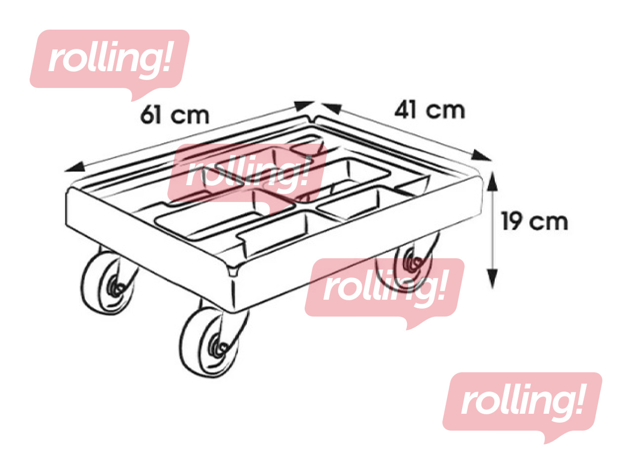 Ratiņi Keeeper Rolf, transportēsanas kastēm un groziņiem, sarkani,  kravnesība 300kg, 61x41x19cm