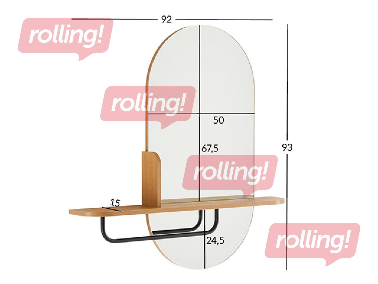 Sienas spogulis Aalborg, ar plauktu, 92x15x93cm
