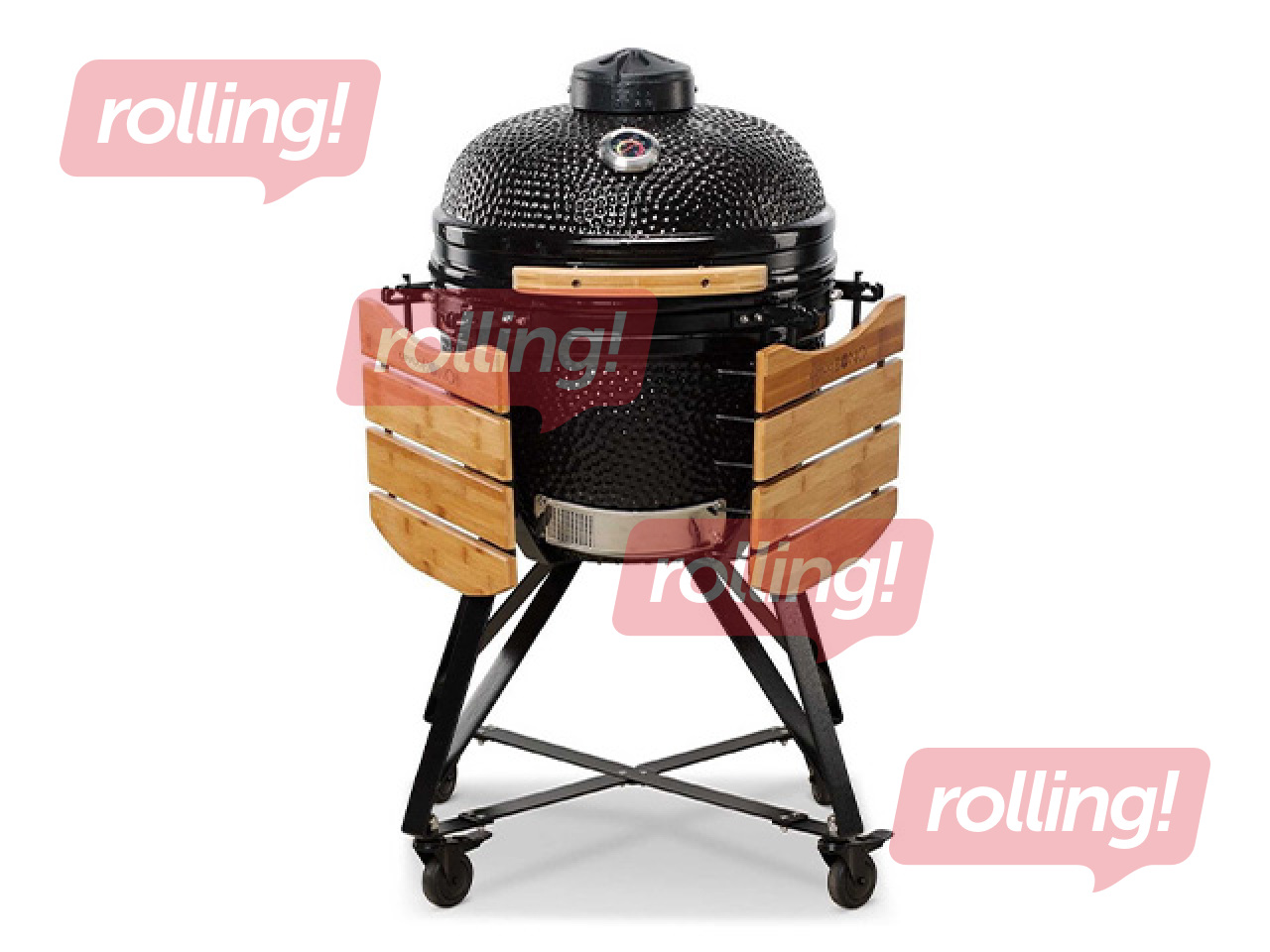 Kokogļu grils Kamado Bono Media, ar riteņiem, melns, Ø52cm