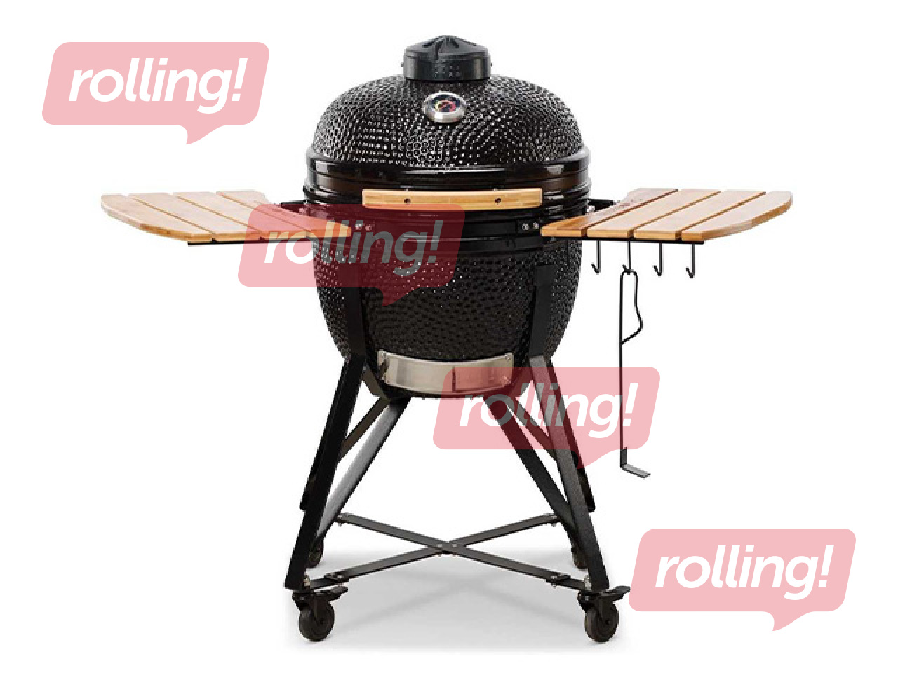 Kokogļu grils Kamado Bono Media, melns, ar riteņiem, Ø52cm