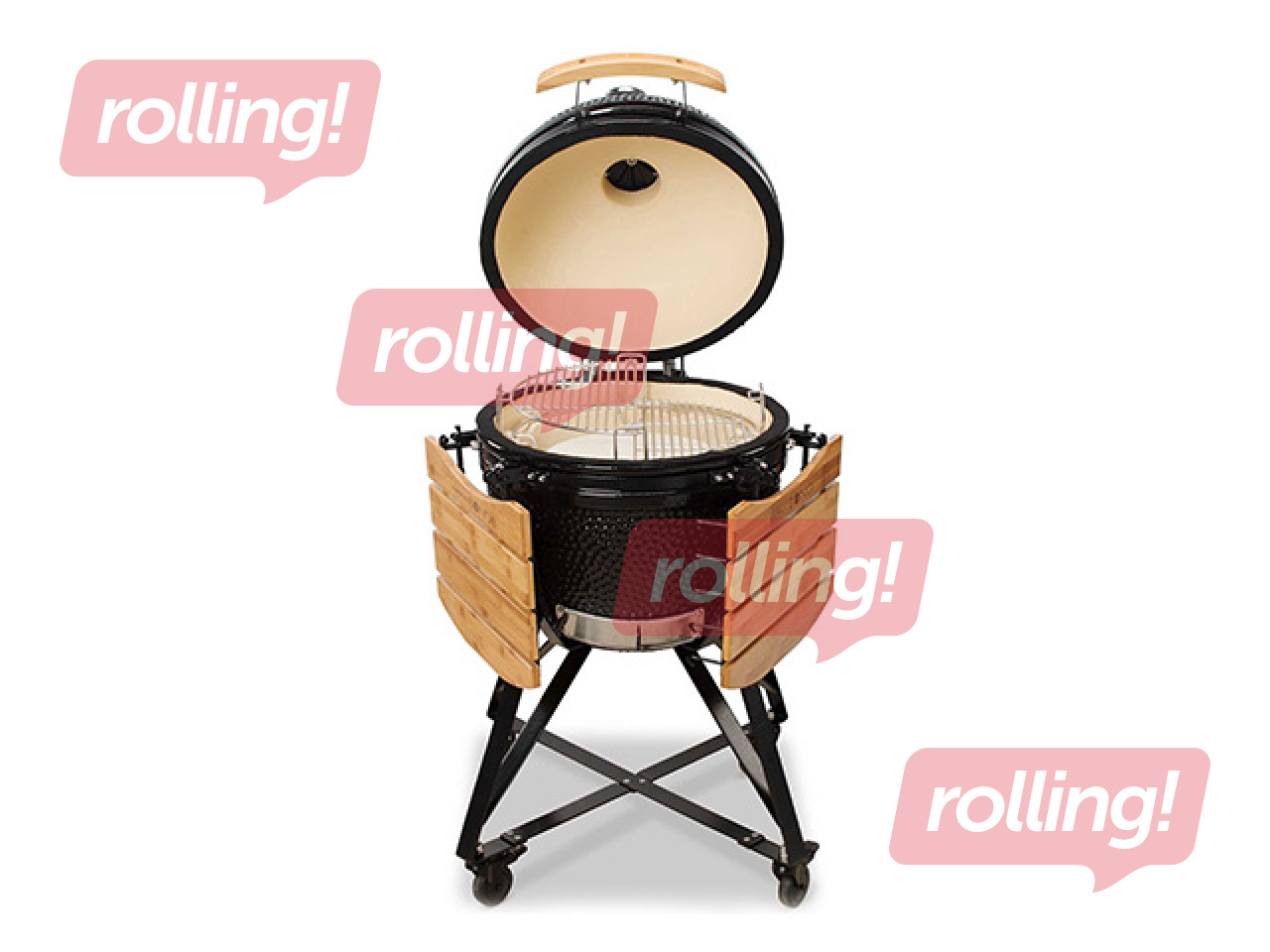 Kokogļu grils Kamado Bono Media, melns, ar riteņiem, Ø52cm