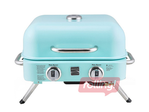 Gāzes grils Kenmore Retro, galda, pārnēsājams, ar 2 degļiem, tirkīzzils