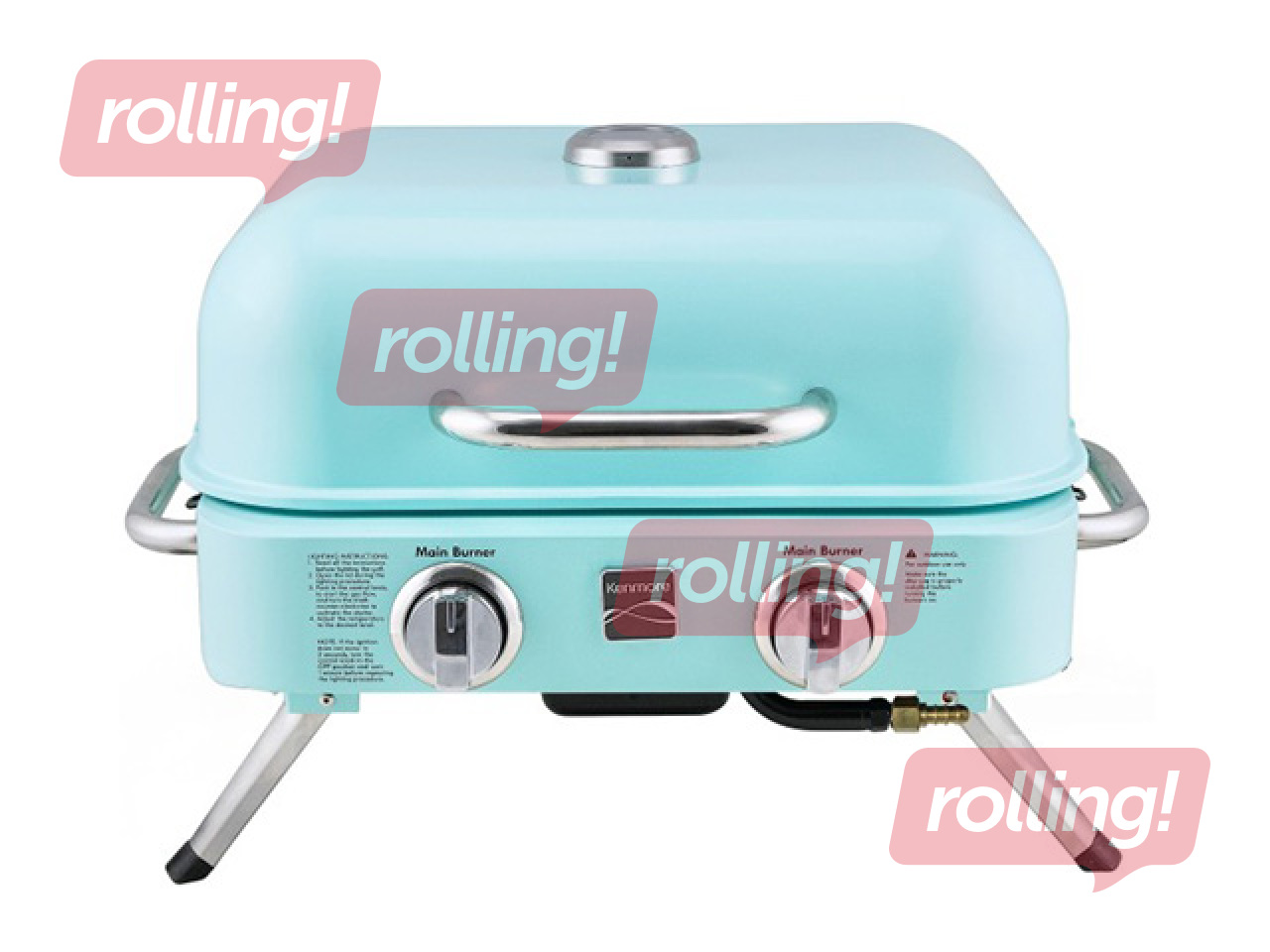 Gāzes grils Kenmore Retro, galda, pārnēsājams, ar 2 degļiem, tirkīzzils
