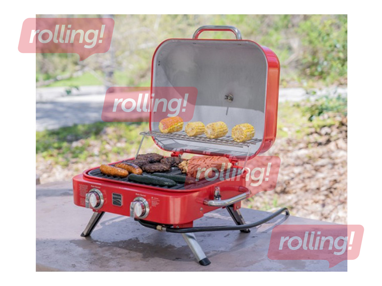Gāzes grils Kenmore Retro, galda, pārnēsājams, ar 2 degļiem, sarkans
