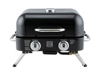 Gas Grill Kenmore Retro, Tabletop, Portable, with 2 Burners, Black