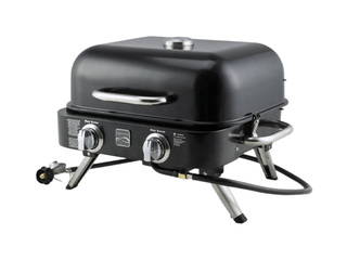 Gāzes grils Kenmore Retro, galda, pārnēsājams, ar 2 degļiem, melns