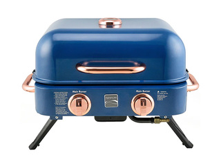 Gas Grill Kenmore Retro, Tabletop, Portable, with 2 Burners, Dark Blue
