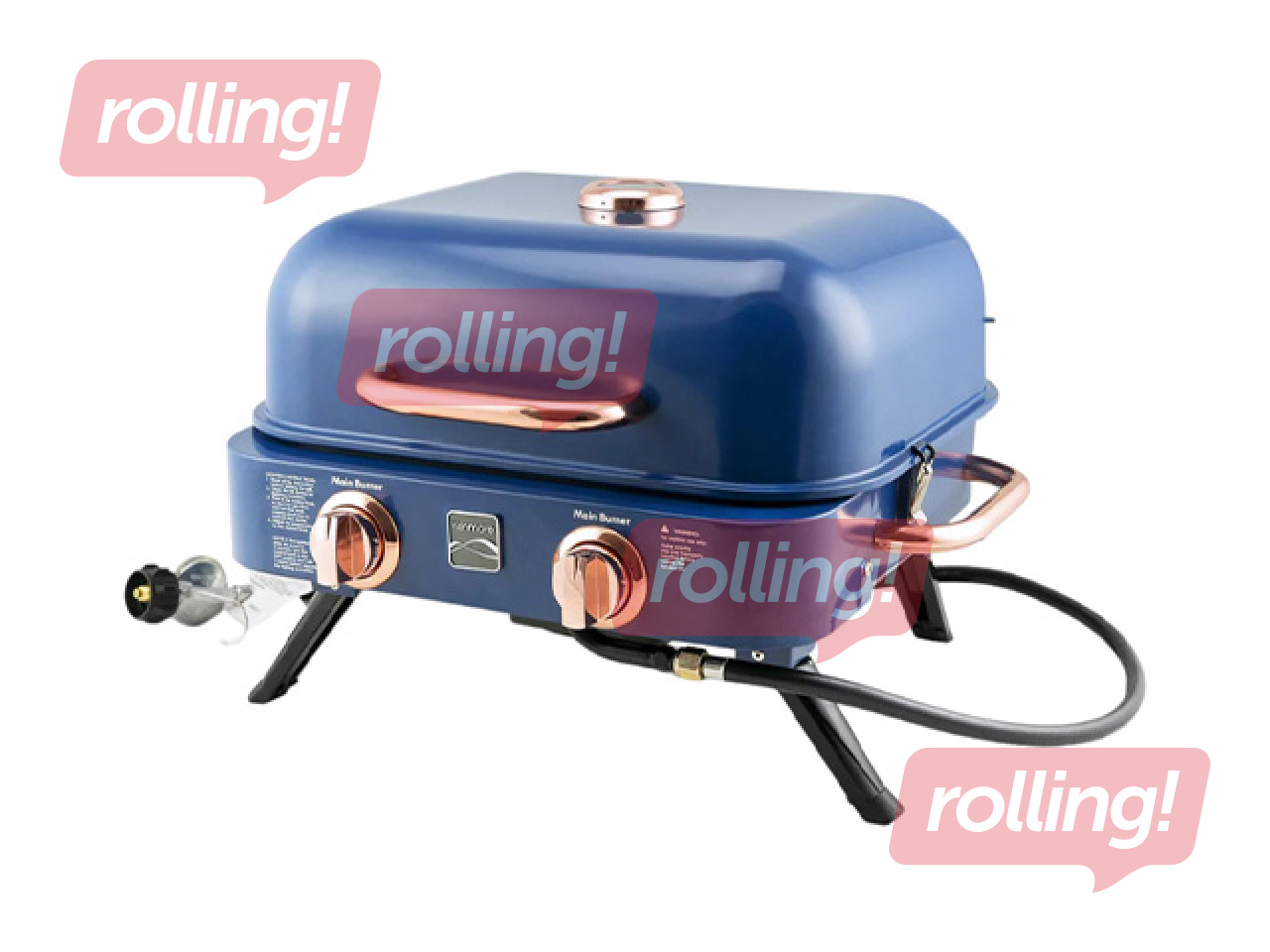 Gāzes grils Kenmore Retro, galda, pārnēsājams, ar 2 degļiem, tumši zils