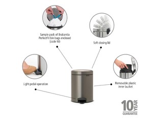 Atkritumu tvertne ar pedāli NewIcon, platīna, 5l