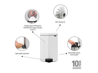 Atkritumu tvertne ar pedāli NewIcon, balta, 20l