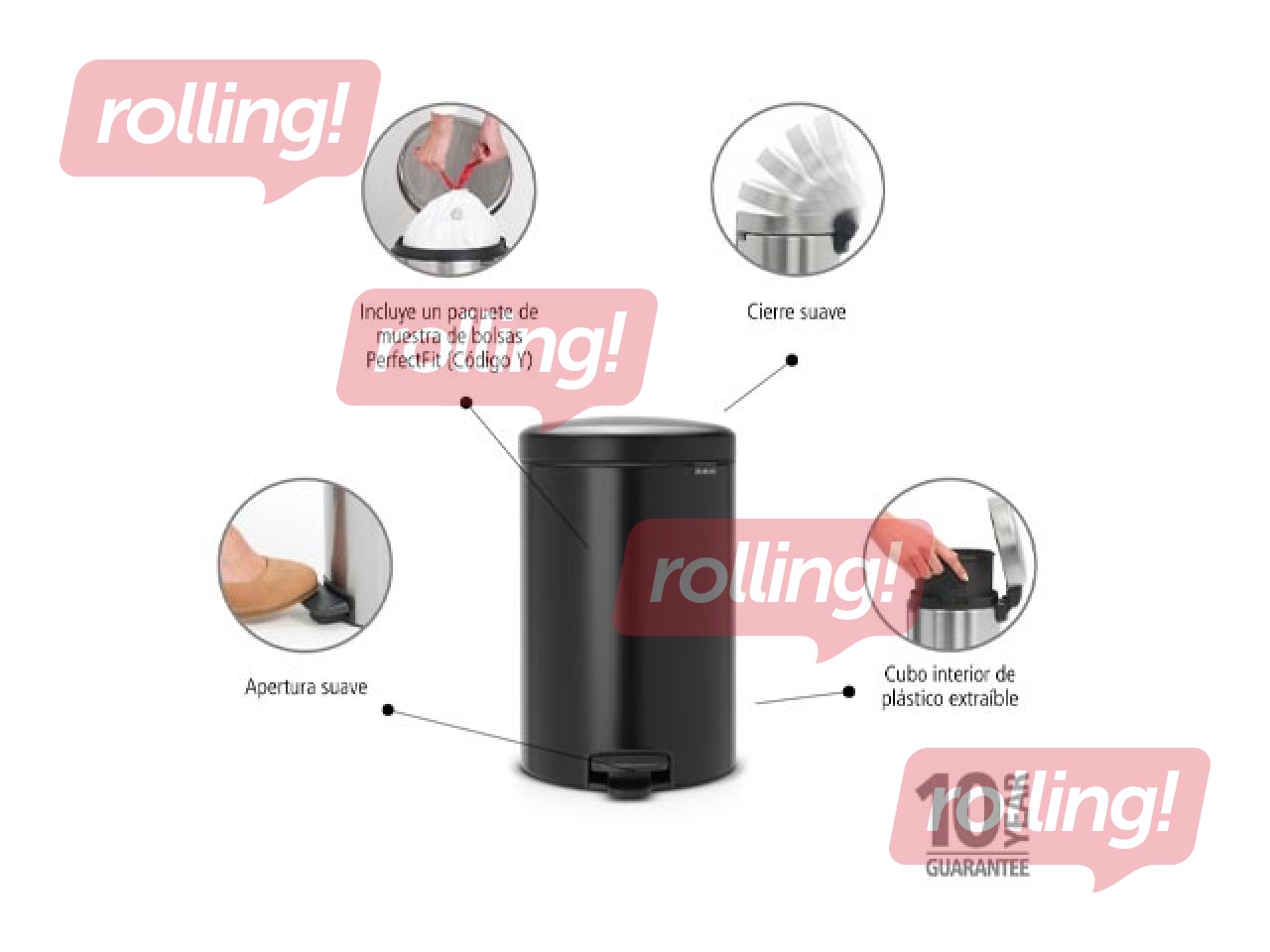 Atkritumu tvertne ar pedāli NewIcon, matēti melna, 20l