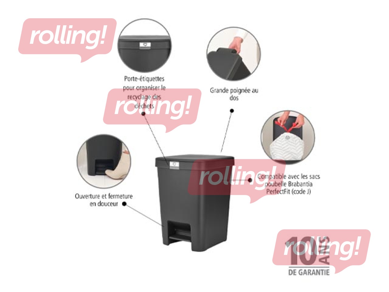 Atkritumu tvertne ar pedāli StepUp, tumši pelēka, 25l