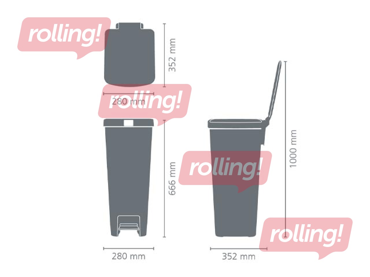 Atkritumu tvertne ar pedāli StepUp, tumši pelēka, 40l