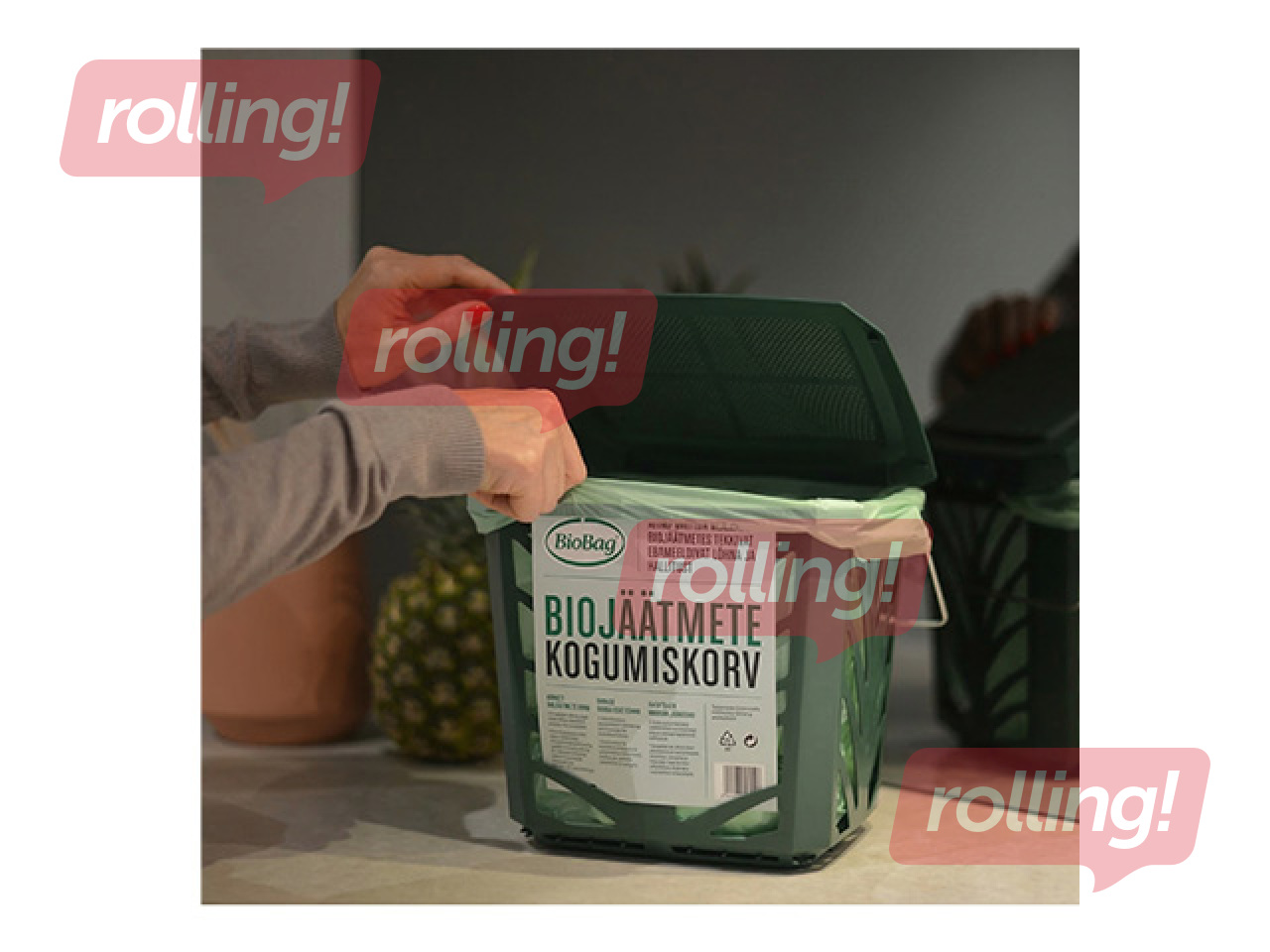 Контейнер для отходов BioBag MaxAir, с крышкой, для биоотходов, зеленый, 7л