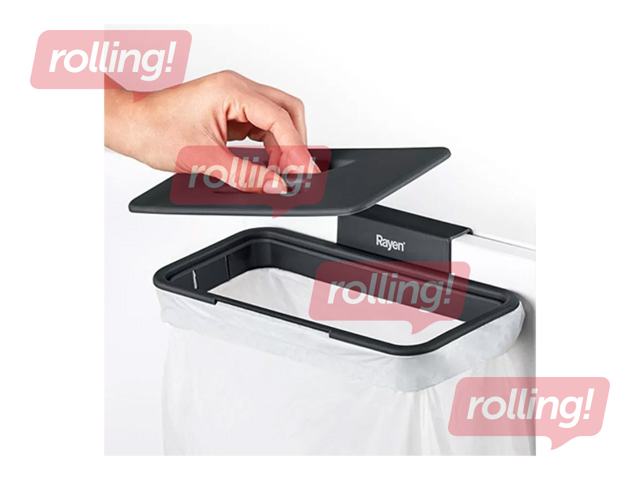 Atkritumu maisu turētājs Rayen, ar vāku, uzkarināms, melns, 24.5x13.5cm