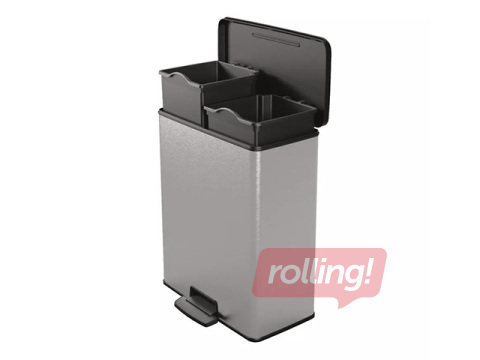 Atkritumu tvertne Curver, Deco Bin Duo, ar pedāli, 2 nodalījumi, sudraba, 26+26l