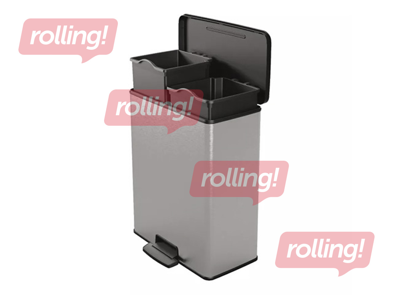 Atkritumu tvertne Curver, Deco Bin Duo, ar pedāli, 2 nodalījumi, sudraba, 26+26l