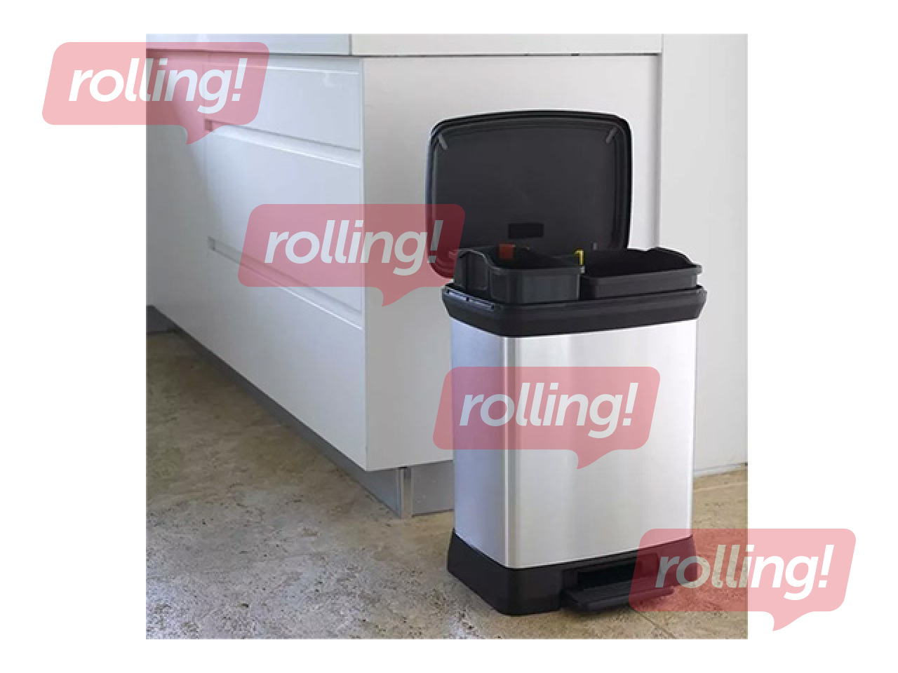 Atkritumu tvertne Curver, Deco Bin Duo, ar pedāli, 2 nodalījumi, sudraba, 10+18l